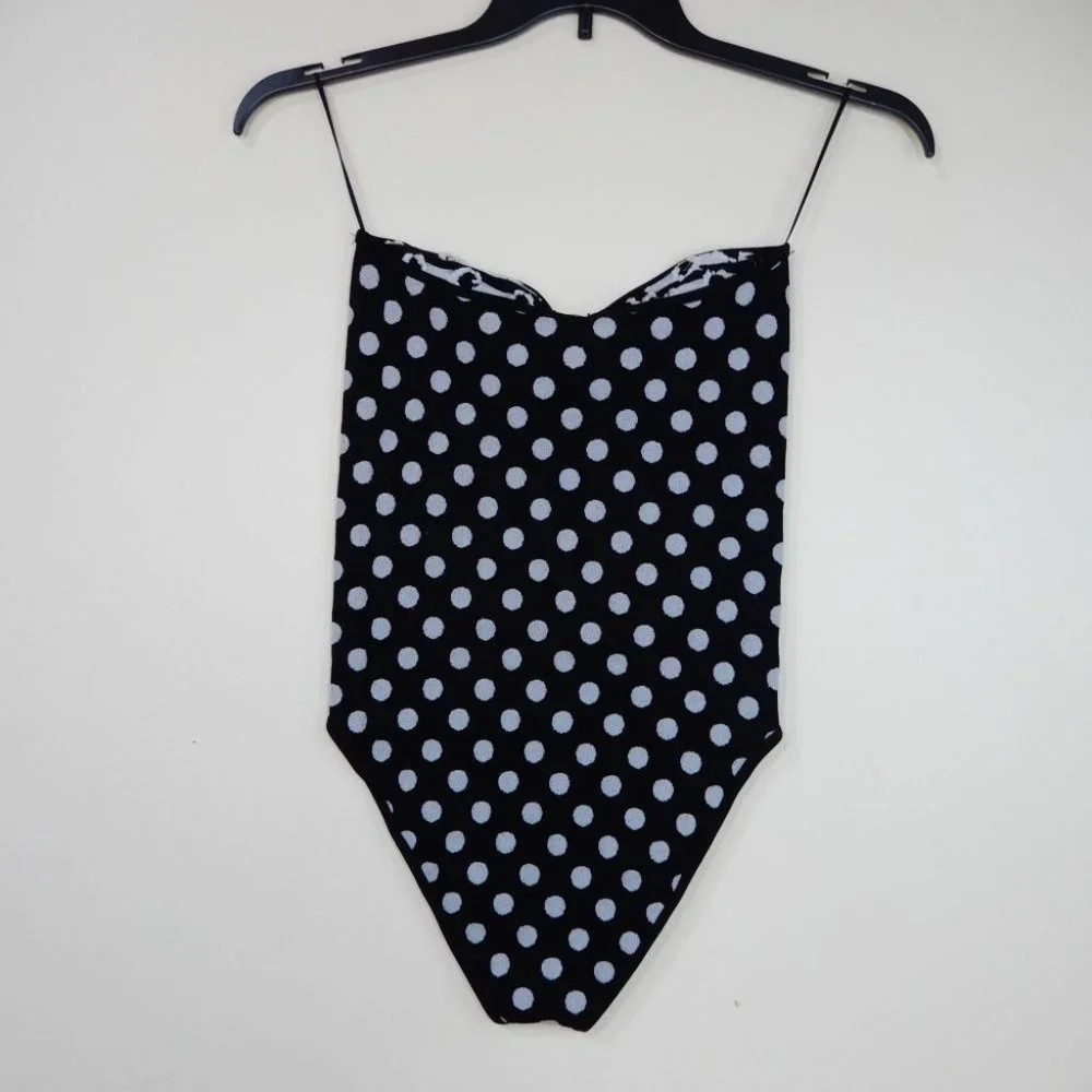 ZARA Polka Dot Strapless BODYSUIT Size M L Black White Ring Detail NEW w/ TAGS - Picture 8 of 9